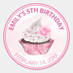Sticker Rond Cute rose et blanc glace Anniversaire Cupcake