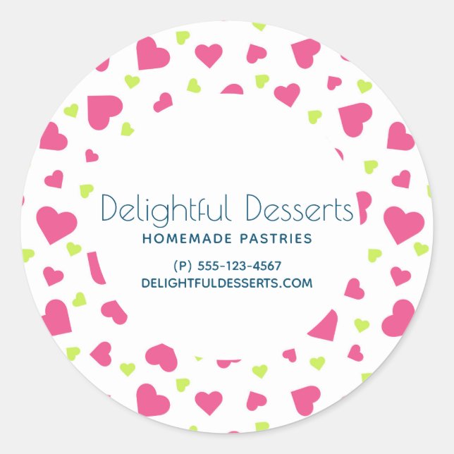 Sticker Rond Cute Rose et Coeurs verts Motif Business (Devant)