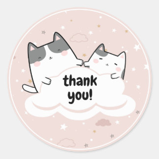 Sticker Rond Cute rose Kawaii Chat Sparkle Merci Nuages