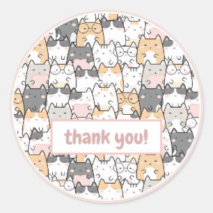 Sticker Rond Cute rose Kawaii Chats Kittens Merci Motif