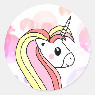 Sticker Rond Cute Rose Unicorn Bubbles Girl