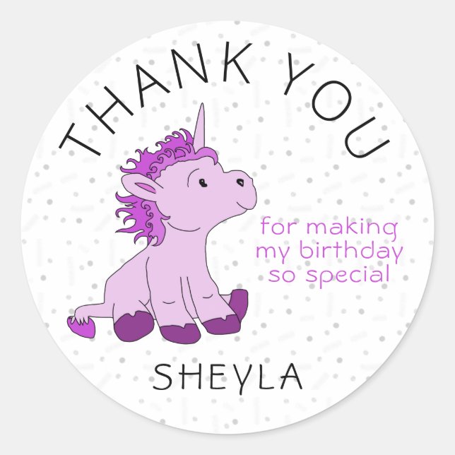 Sticker Rond Cute rose Unicorne Anniversaire Merci (Devant)