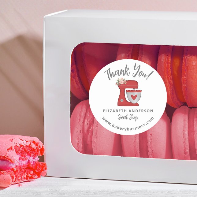 Sticker Rond Cute rouge Noël Mixer Boulangerie Merci d'affaires (A festive Christmas Holiday thank you sticker for your small business Christmas packaging.)