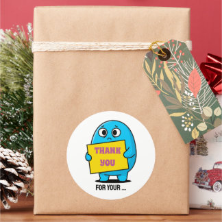 Sticker Rond Cute Sad Blue Character Thank You 