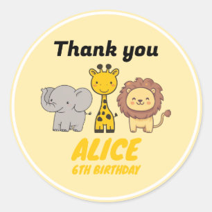 Sticker Rond Cute Safari Animaux Enfants Zoo Anniversaire Class