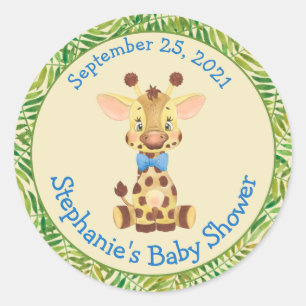 Sticker Rond Cute Safari Giraffe Baby shower garçon personnalis