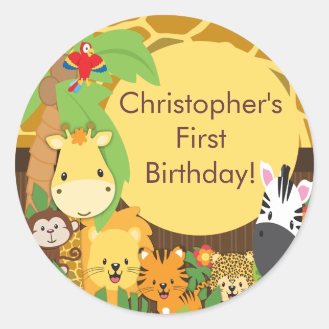 Sticker Rond Cute Safari Jungle Anniversaire (Devant)