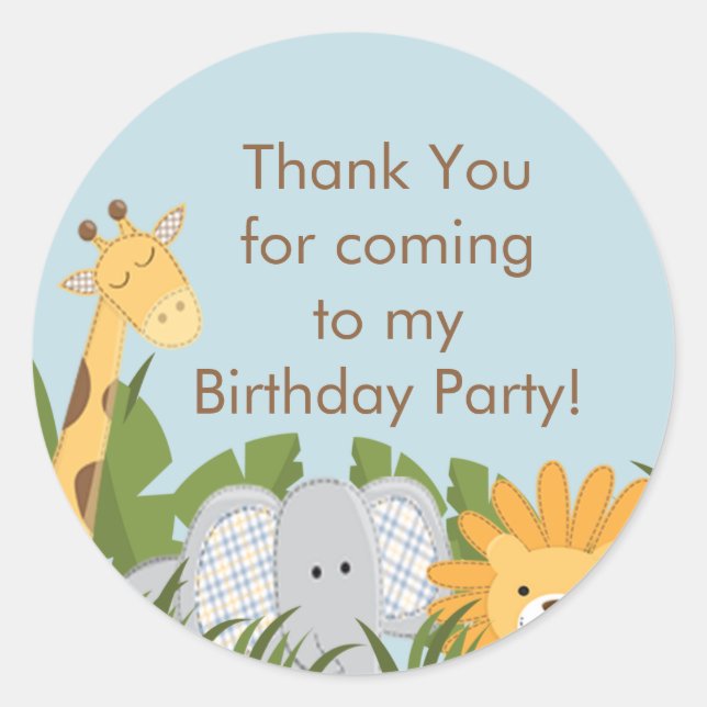 Sticker Rond Cute Safari Jungle Anniversaire (Devant)