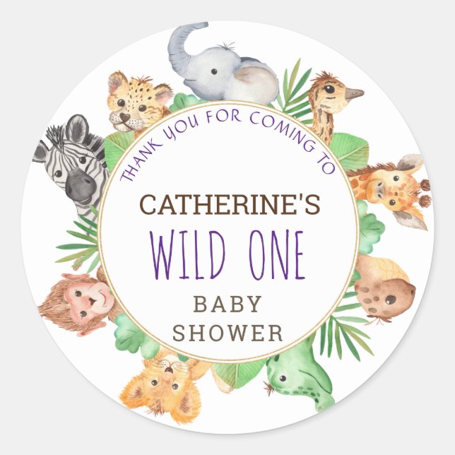 Sticker Rond Cute Safari Jungle Boys Baby shower (Devant)