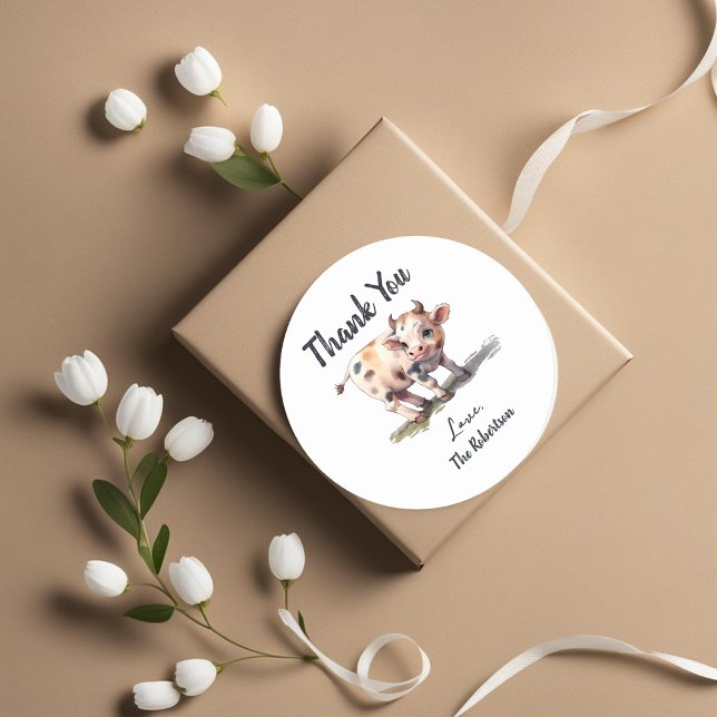 Sticker Rond Cute Saint Vache ferme Baby shower animal Merci (Créateur téléchargé)