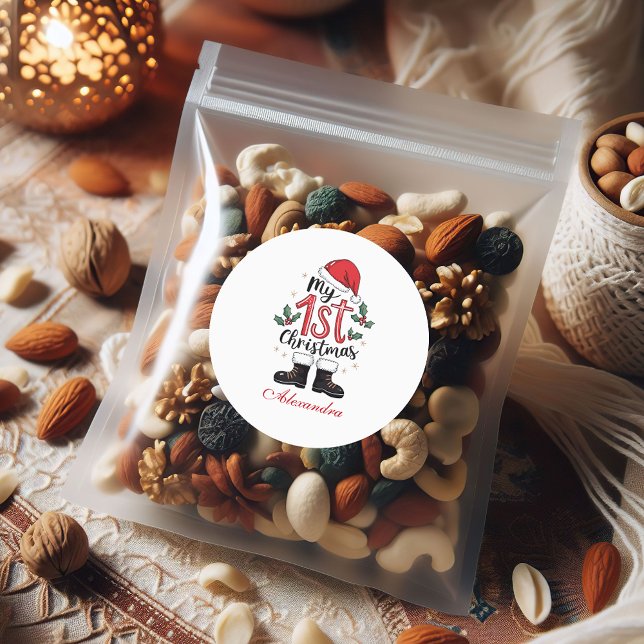 Sticker Rond Cute Santa Baby 1st Christmas (Créateur téléchargé)