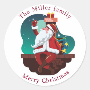 Sticker Rond Cute santa claus sur le toit vacances monogramme