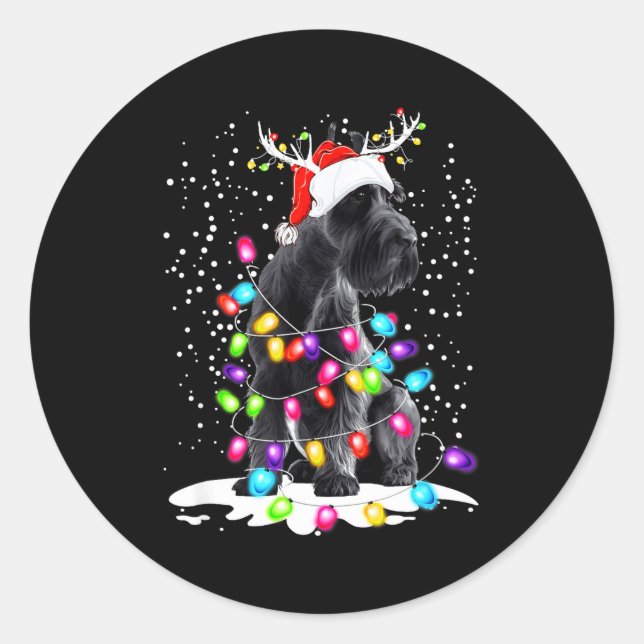 Sticker Rond Cute Schnauzer With Christmas Lights  (Devant)