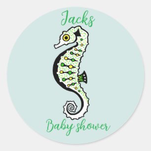 Sticker Rond Cute SEAHORSE - Ocean Aqua - Baby shower