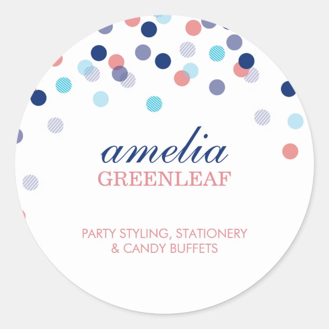 Sticker Rond CUTE SEAL confetti moderne point motif corail bleu (Devant)