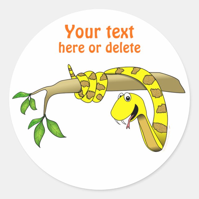 Sticker Rond Cute serpent jaune caricature dans un reptile d'ar (Devant)