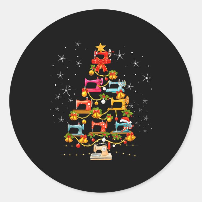 Sticker Rond Cute Sewing Machine Christmas Tree Christmas Ornam (Devant)