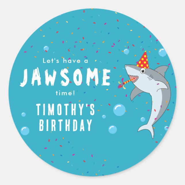 Sticker Rond Cute Shark à la fête des Anniversaires de enfants  (Devant)