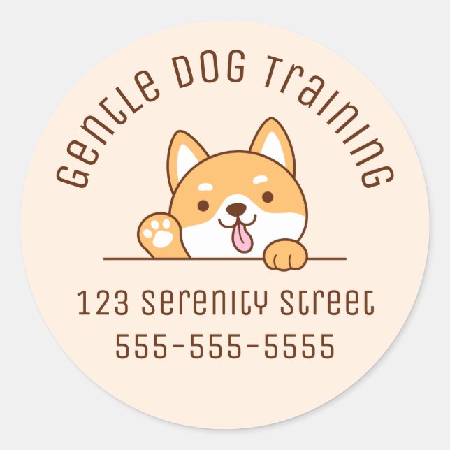 Sticker Rond Cute Shiba Inu Corgi Chien Peeking Beige (Devant)