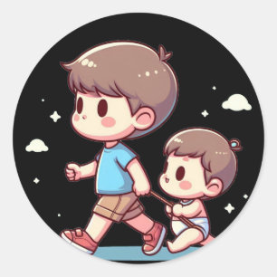 Sticker Rond Cute Sibling Adventure - Big Brother & Baby Bondin