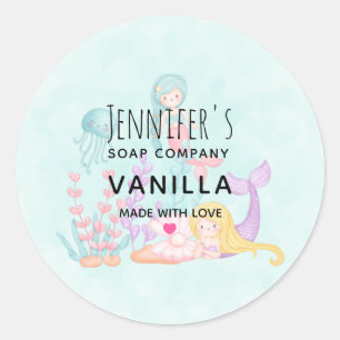 Sticker Rond Cute sirène sous savon d'aquarelle de mer