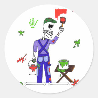 Sticker Rond Cute Skeleton House Peintre dans les murs Peinture