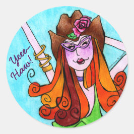 Sticker Rond Cute Skinny Texas Cowgirl YeeHaw