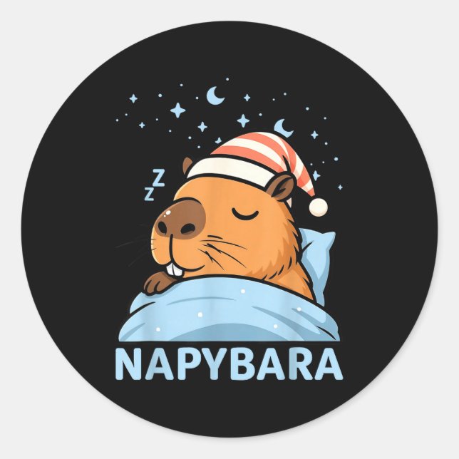 Sticker Rond Cute Sleepy Capybara Funny Napybara Pajamas  (Devant)
