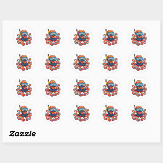 Sticker Rond Cute Snorkeling Octopus - Ocean Explorer