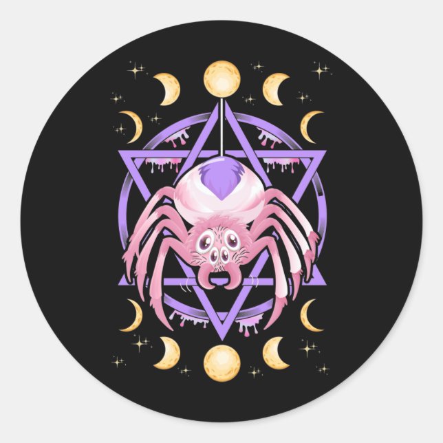 Sticker Rond Cute Spider Satan Moon Pastel Goth Kawaii (Devant)