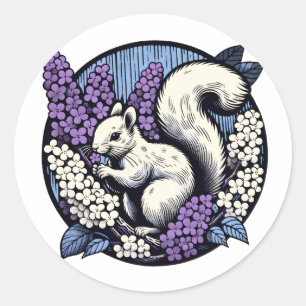 Sticker Rond Cute Squirrel Art Nature Amateurs d'écureuils flor