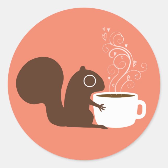 Sticker Rond Cute Squirrel Coffee Lover Forêt Faune (Devant)