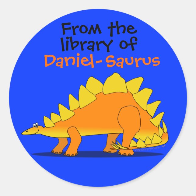 Sticker Rond Cute Stegosaurus Dinosaur Nom personnalisé Plaque  (Devant)