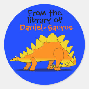 Sticker Rond Cute Stegosaurus Dinosaur Nom personnalisé Plaque