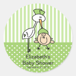 Sticker Rond Cute Stork Baby Baby shower neutre