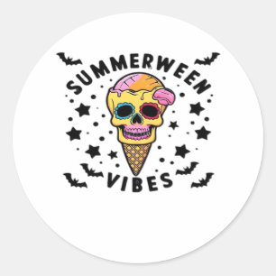 Sticker Rond Cute Summerween Vibes Skeleton IceCream Summer Vac