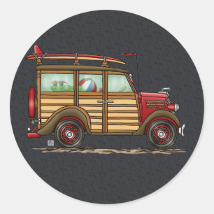 Sticker Rond Cute Surfing Woody