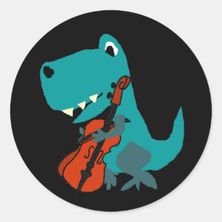 Sticker Rond Cute T-rex Dinosaur Jouer Musique Cello