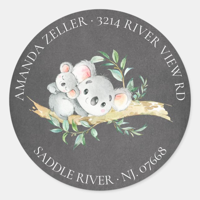 Sticker Rond Cute tableau noir Koala Baby shower d'ours retour (Devant)