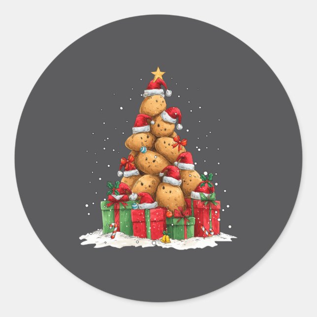 Sticker Rond Cute Tato Le Christmas Tree Xmas Hat Long Sleeve  (Devant)