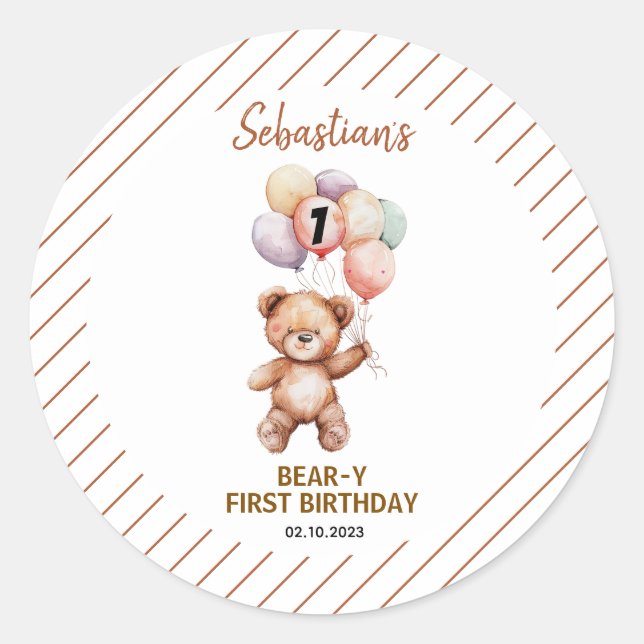 Sticker Rond Cute Teddy Bear 1st Birthday | Sweet Bear  (Devant)
