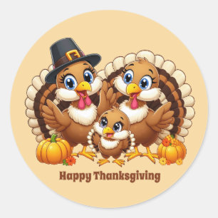 Sticker Rond Cute Thanksgiving dinde personnalisable