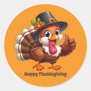 Sticker Rond Cute Thanksgiving dinde personnalisable