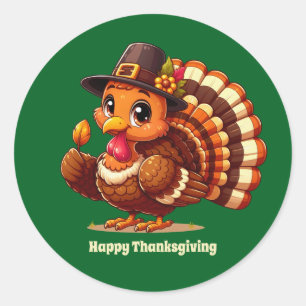 Sticker Rond Cute Thanksgiving dinde personnalisable