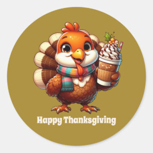 Sticker Rond Cute Thanksgiving Jour férié dinde personnalisable