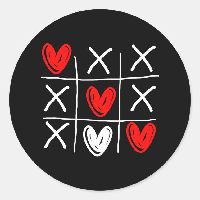 Sticker Rond Cute Tic Tac Toe Hearts Valentines Day (Devant)