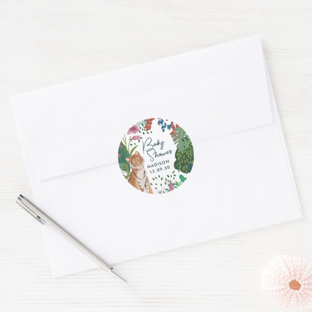 Sticker Rond Cute Tiger Safari Jungle Nouveau bébé Douche (Enveloppe)