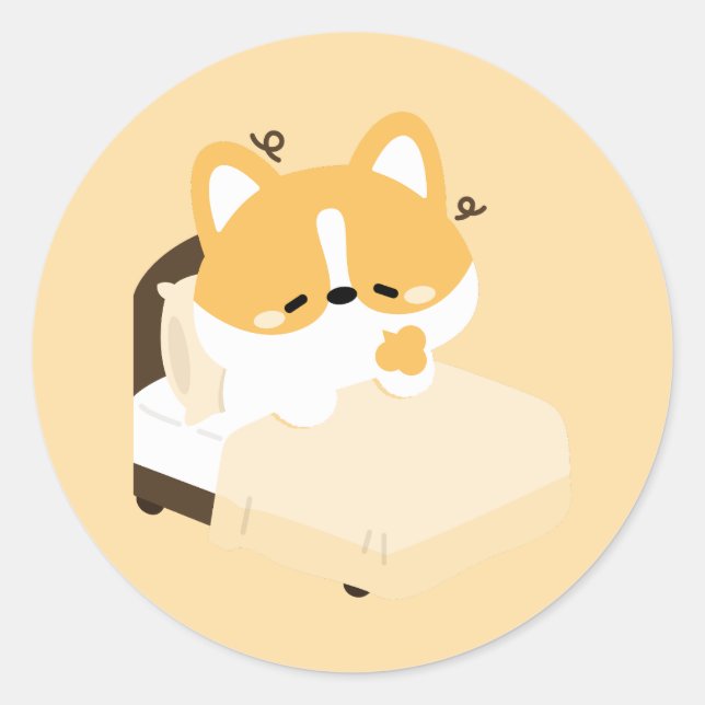 Sticker Rond Cute Tired Corgi (Devant)