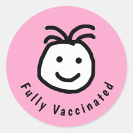 Sticker Rond Cute Tour Happy Face Entièrement Vacciné Rose