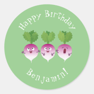 Sticker Rond Cute turnip légumes trio chanter dessin animé